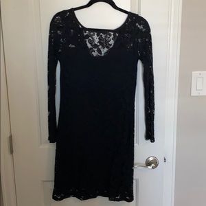 Black lace fitted long sleeve dress